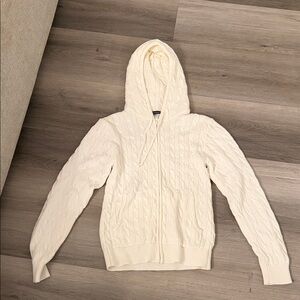Men's Cream Cable Knit Hoodie Sweater